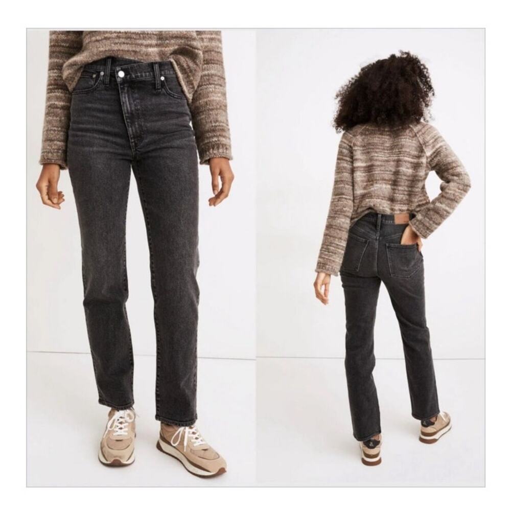 Madewell Perfect Vintage Straight Leg Crossover Black Jeans size 27
